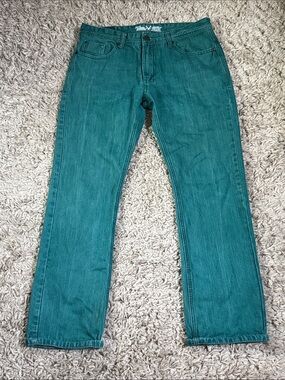 Vintage Nevada Teal Green Denim Jeans Straight Leg Unisex 33x32